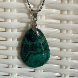 Malachite Large Pear Shaped Gemstone Pendant Necklace